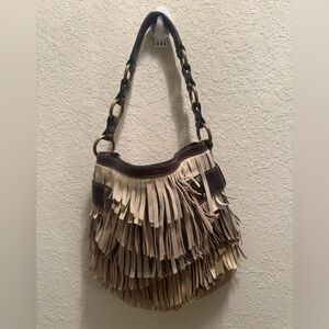 Coach Vintage Limited Edition Fringe Leather Shoulder Bag - Cream and Brown